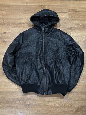 CRAZY Versace Authenticated Black Designer Leather Hooded Bomber Zip Up Jac